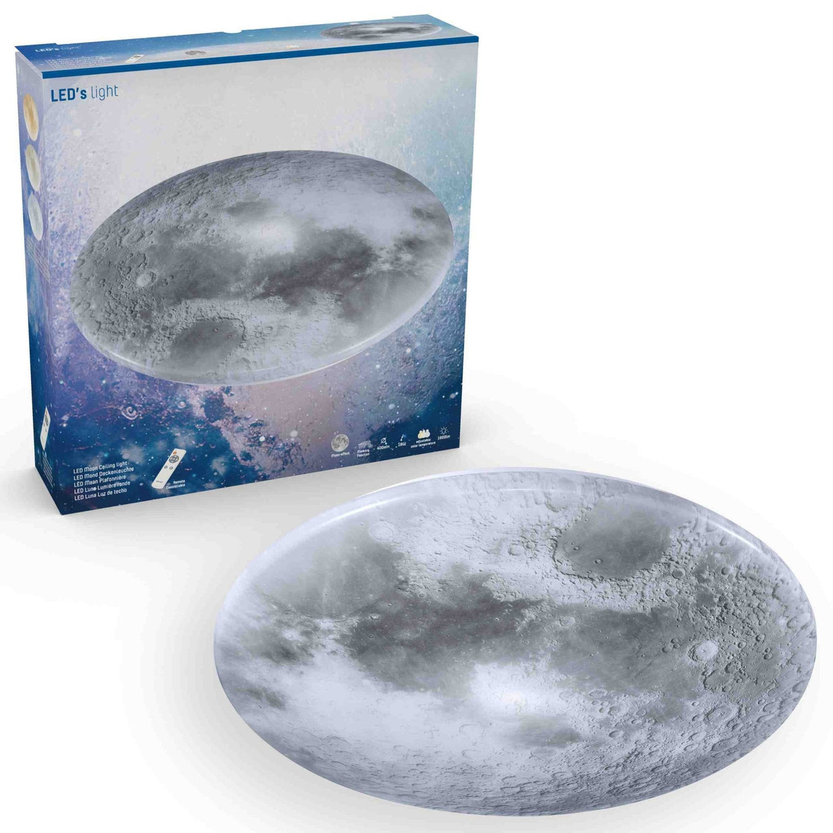 Plafonnier LED 1900 lumens - 18W - Design lune 45cm - Variable avec télécommande
