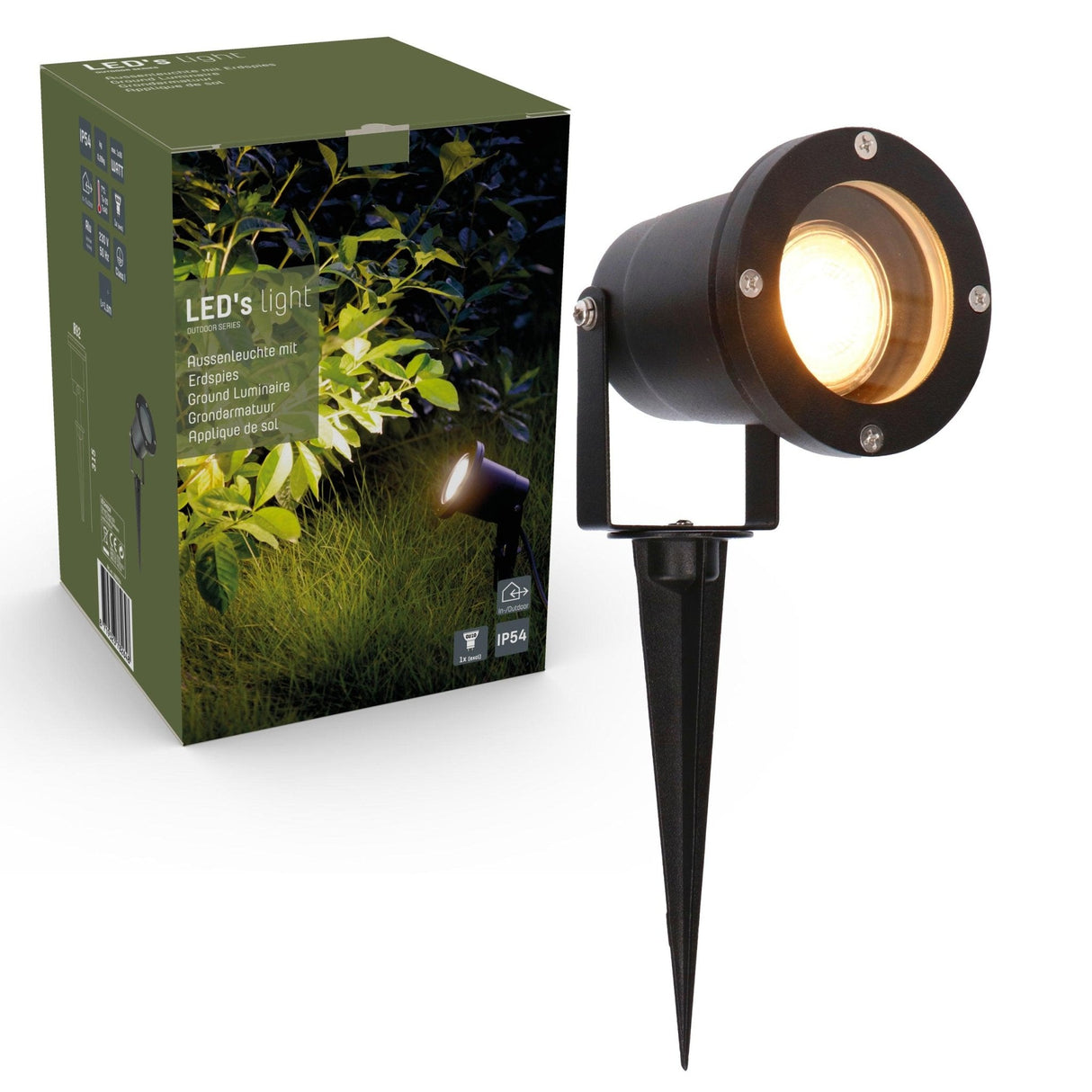 LED Prikspot GU10 - Kantelbaar 360° - IP54 - 150cm Kabel - Zwart