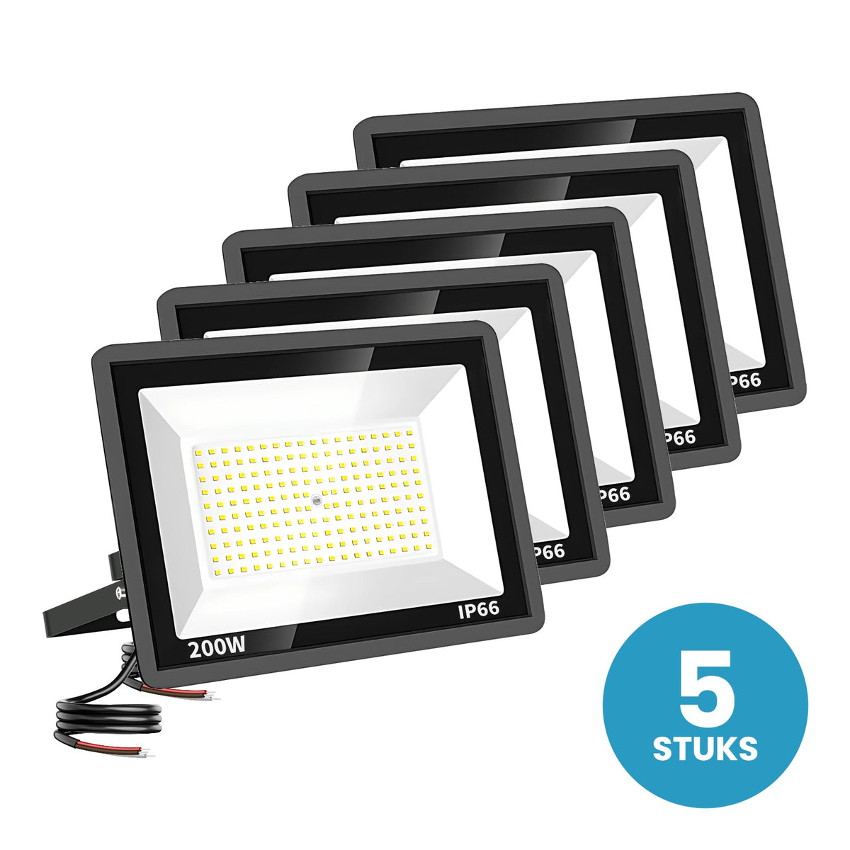 Set van 5 LED schijnwerpers 200W warmwit 3000K - 5 stuks
