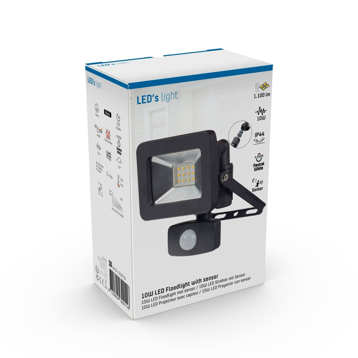 Projecteur LED blanc froid 4000 K avec détecteur de mouvement - 10 W 1100 lumens - IP44