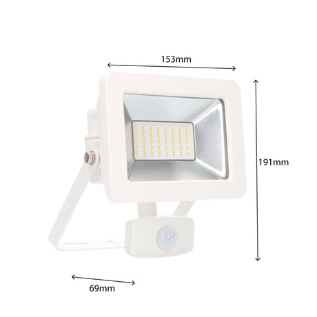Projecteur LED avec capteurs de mouvement et de luminosité - 30W 3300 lumens - IP44 - Blanc