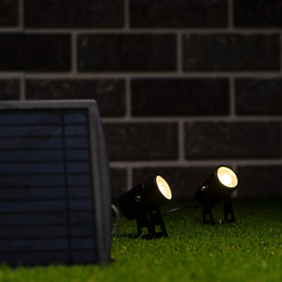 Projecteur solaire de jardin à LED 140 lumens - Blanc chaud 3000 K - IP65 - 2 pièces - Panneau solaire