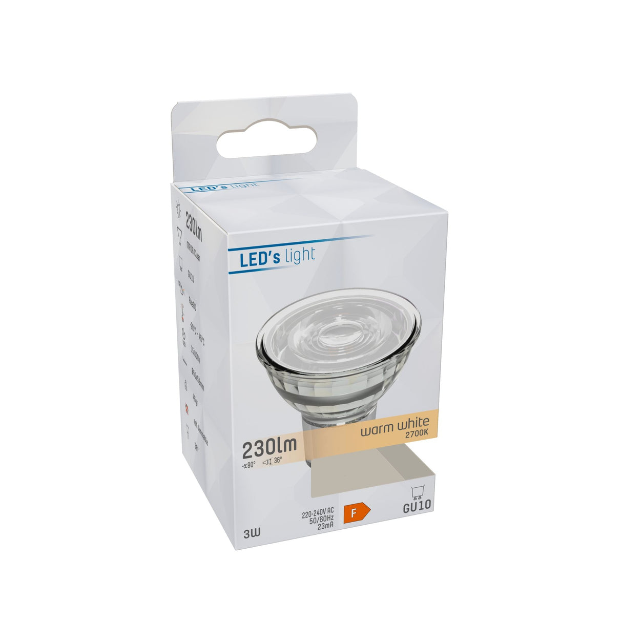 LED spot GU10 warmwit 2700K - 3W 230 lumen - vervangt 35W
