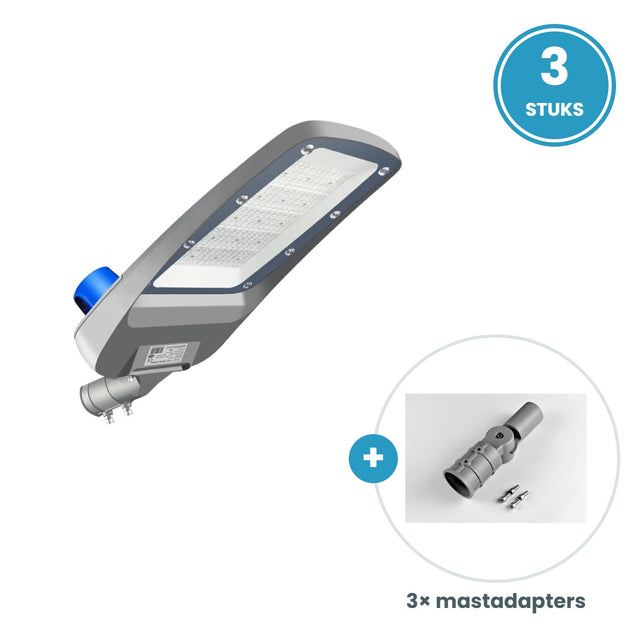 LED Straatverlichting 60W, Koelwit 4000K, Daglichtsensor, incl. 3 mastadapters - set 3 stuks