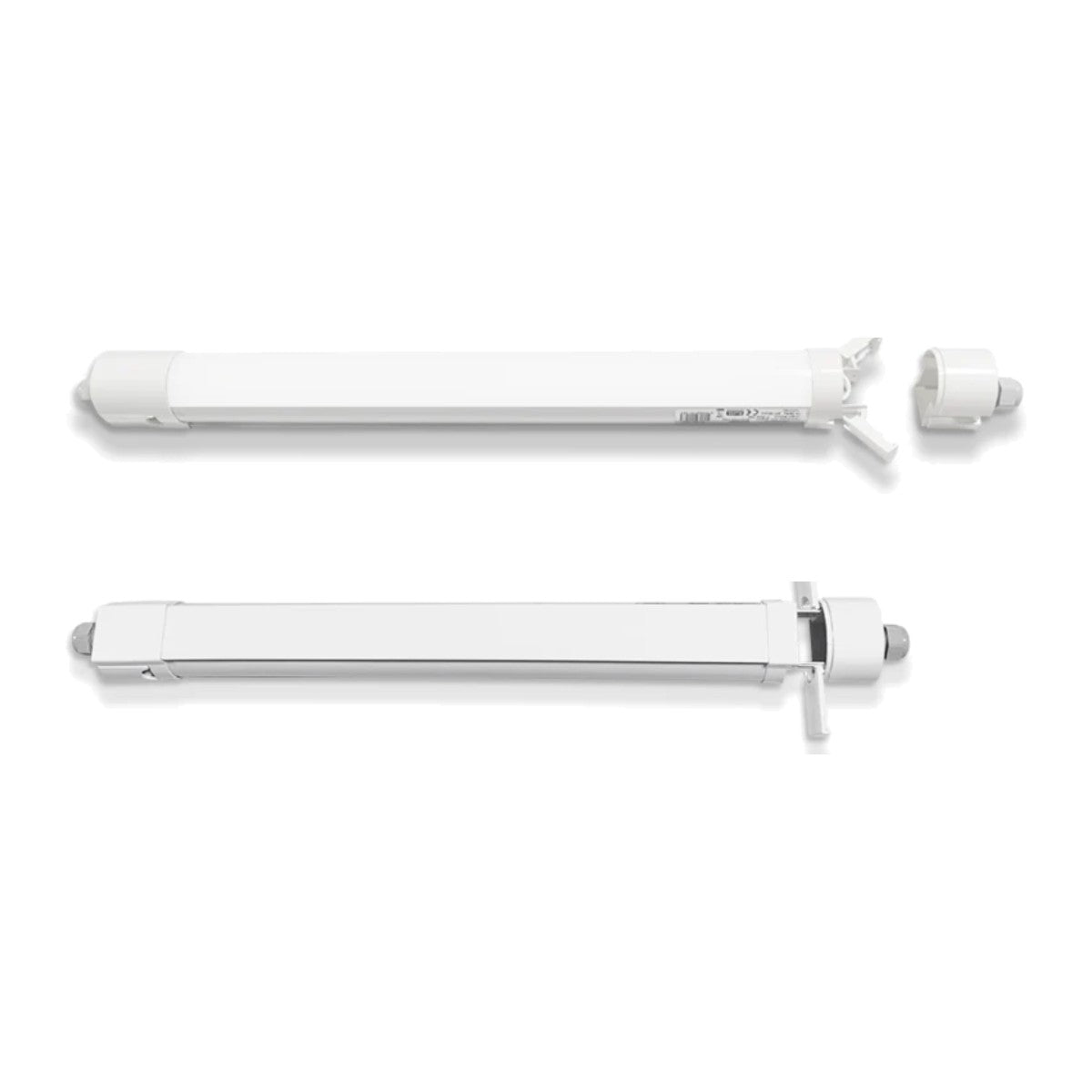 LED tri-proof armatuur 1200mm 36W 150 lm/W koppelbaar, voorkant en achterkant