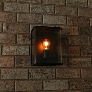 LED wandlamp glas rechthoek E27 fitting - IP44 waterdicht - 25cm - zwart