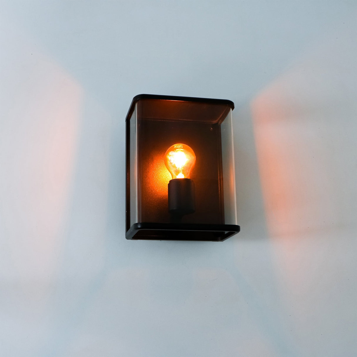 LED wandlamp glas rechthoek E27 fitting - IP44 waterdicht - 25cm - zwart