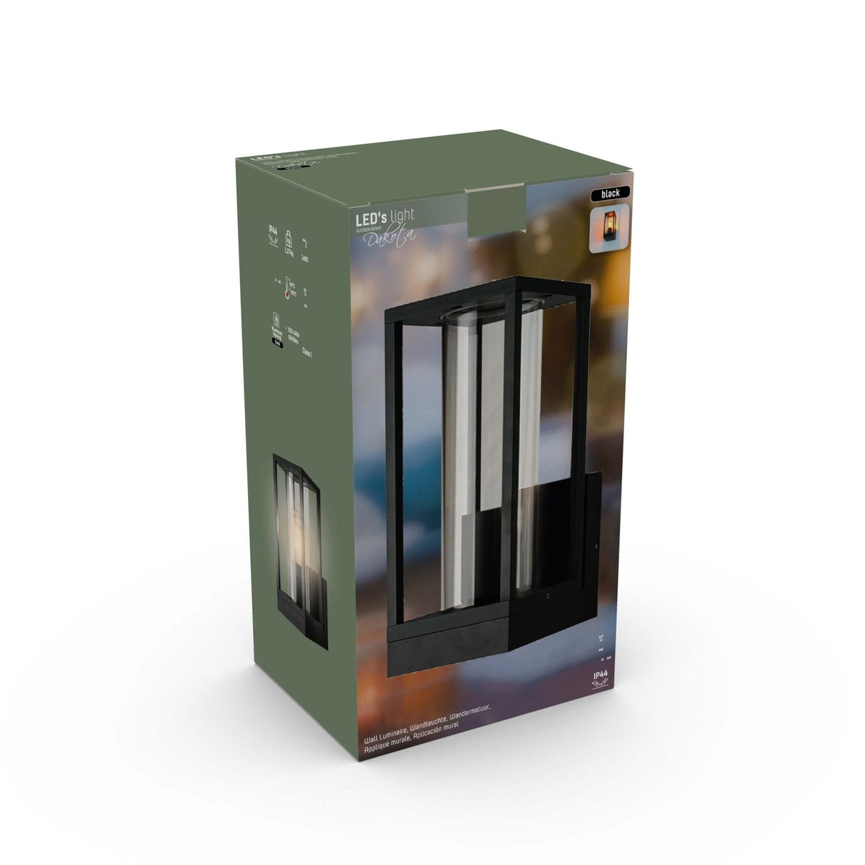 LED's Light applique murale LED avec vitres en verre - Rectangulaire - Douille E27 - IP44 - Noir