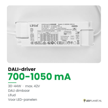 Dimbare LED-driver DALI - 30-44W - 700-1050 mA instelbaar - max. 42V - Lifud