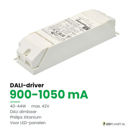 Dimbare LED-driver DALI - 40-44W - 900-1050 mA instelbaar - max. 42V - Philips Xitanium