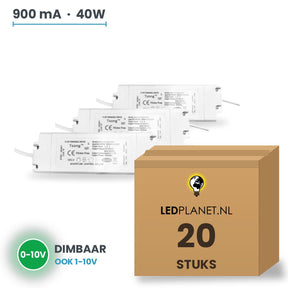 Doos met 20 stuks Dimbare LED-driver 0-10V - 40W - 900 mA - DC 27-42V