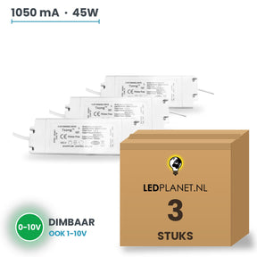 Doos met 3 stuks Dimbare LED-driver 0-10V - 45W - 1050 mA - DC 27-42V