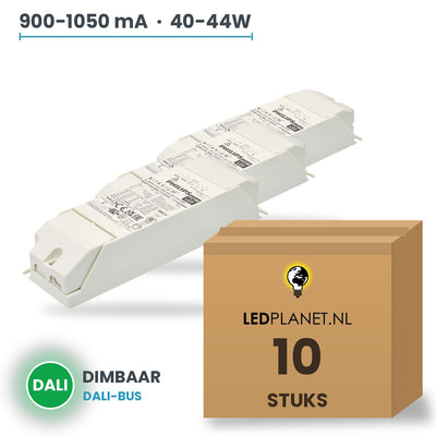 Doos met 10 stuks Dimbare LED-driver DALI - 40-44W - 900-1050 mA instelbaar - max. 42V - Philips Xitanium