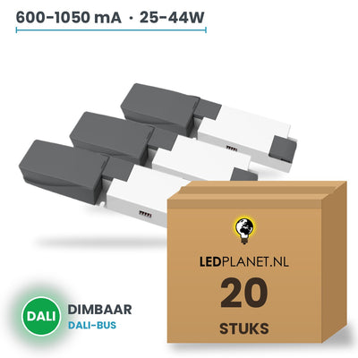 Doos met 20 stuks Dimbare LED-driver DALI - 25-44W - 600-1050 mA instelbaar - max. 42V - Boke - zonder aansluitkast