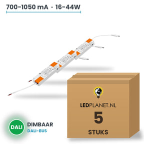 Doos met 5 stuks Dimbare LED-driver DALI - 16-44W - 700-1050 mA instelbaar - max. 42V - XZ