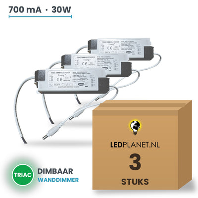 Doos met 3 stuks Dimbare LED-driver Triac - 30W - 700 mA - DC 27-42V