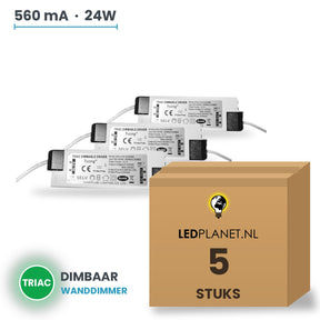 Doos met 5 stuks Dimbare LED-driver Triac - 24W - 560 mA - DC 27-42V