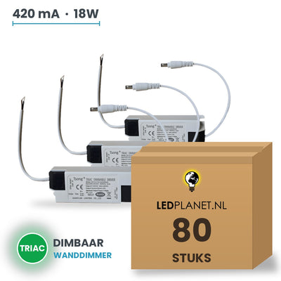 Doos met 80 stuks Dimbare LED-driver Triac - 18W - 420 mA - DC 27-42V