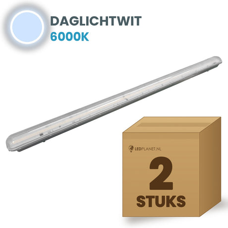 Doos met 2 LED tri-proof armaturen 1200mm daglichtwit 6000K