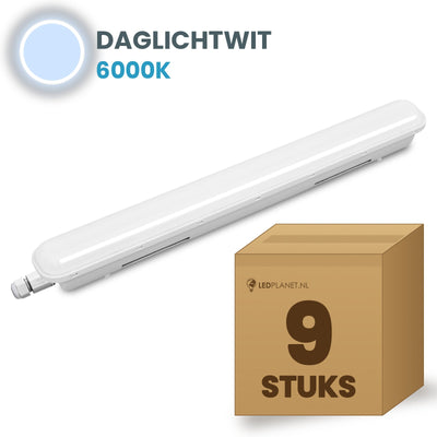 Doos met 9 LED tri-proof armaturen 1200mm daglichtwit 6000K