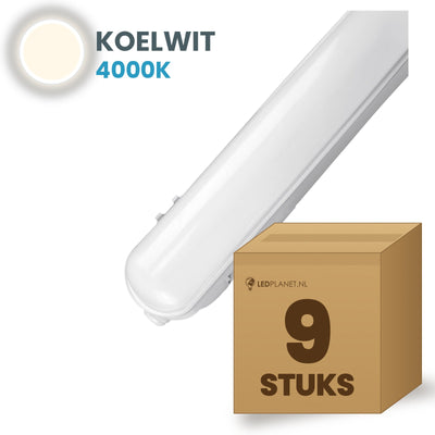 Doos met 9 LED tri-proof armaturen 1500mm koelwit 4000K