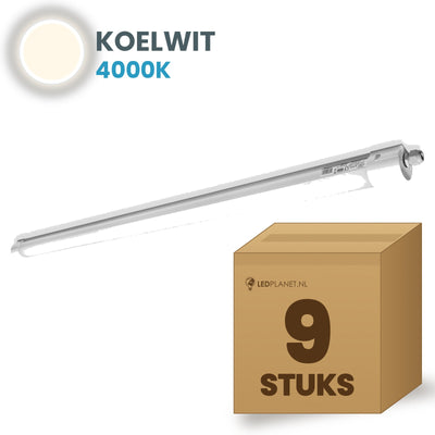 Doos met 9 LED tri-proof armaturen 1500mm koelwit 4000K