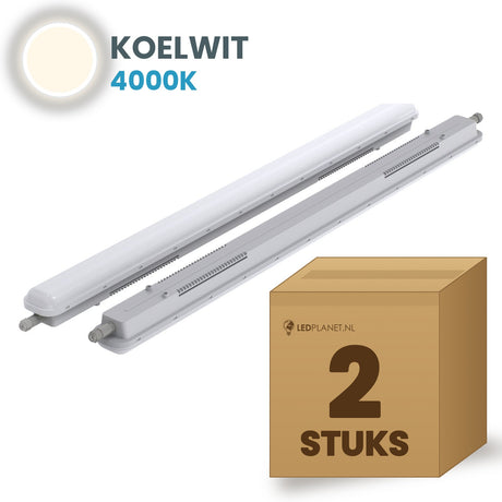 Doos met 2 LED tri-proof armaturen 1500mm koelwit 4000K