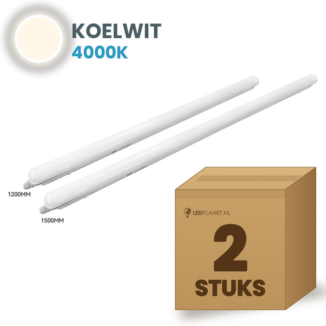 Doos met 2 LED tri-proof armaturen 1500mm koelwit 4000K