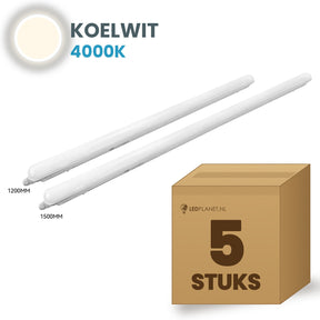 Doos met 5 LED tri-proof armaturen 1500mm koelwit 4000K