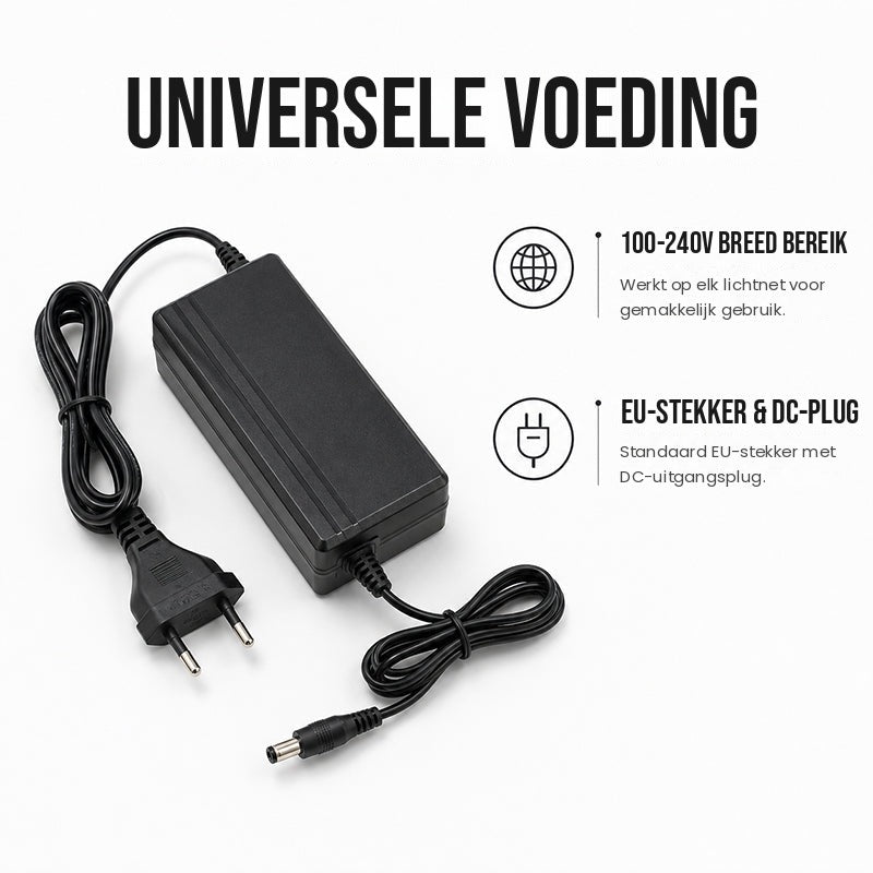 LED adapter met EU-stekker - 100-240V ingang, EU-stekker en DC-plug