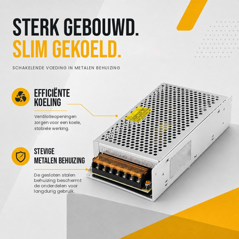 LED driver IP20 met metalen behuizing 200W - ventilatieopeningen en metalen behuizing