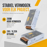 LED driver IP20 met metalen behuizing 24V 200W - vermogen en uitgang