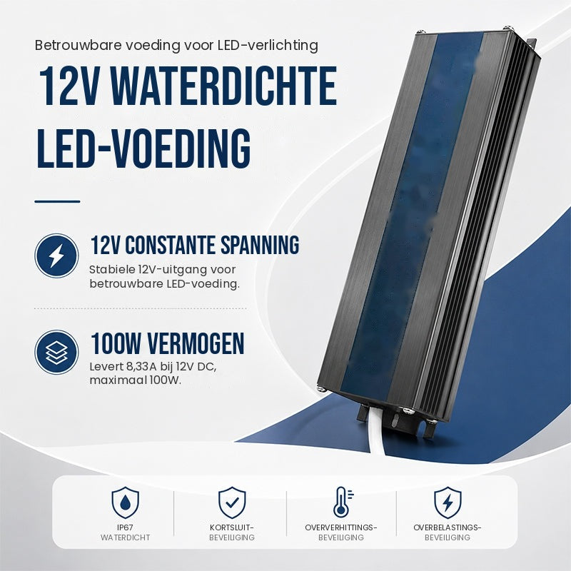 Waterdichte LED driver IP67 12V 100W - constante spanning en beveiligingen