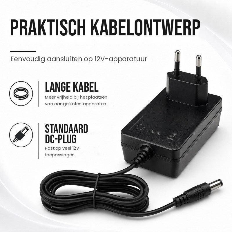 LED stekkervoeding met EU-stekker 12V - kabel en DC-plug