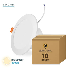 Set van 10 stuks LED downlight 12W - Koelwit 4000K - Ø140 mm - in LEDPLANET doos