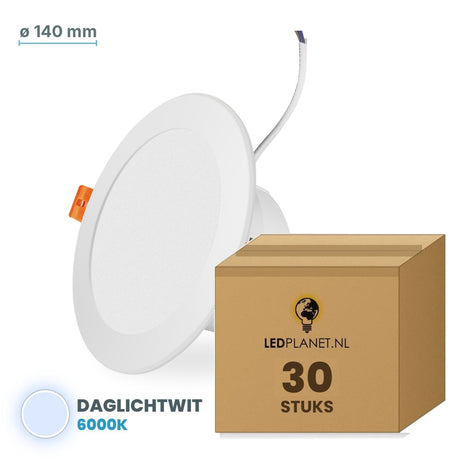Set van 30 stuks LED downlight 12W - Daglichtwit 6000K - Ø140 mm - in LEDPLANET doos