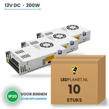 Doos met 10 stuks LED Driver 12V DC - 200W - 16,67A - IP20 - metalen behuizing