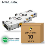 Doos met 10 stuks LED Driver 24V DC - 200W - 8,33A - IP20 - metalen behuizing