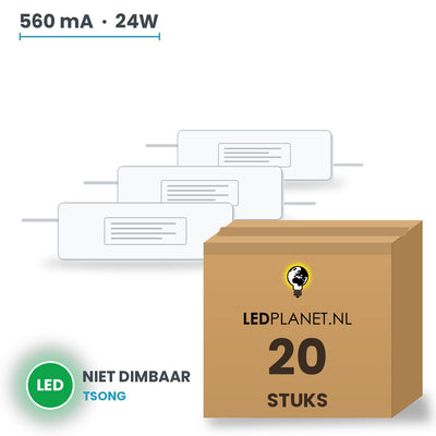 Doos met 20 stuks LED-driver voor LED-paneel - 24W - 560 mA - DC 25-40V - niet dimbaar - Tsong