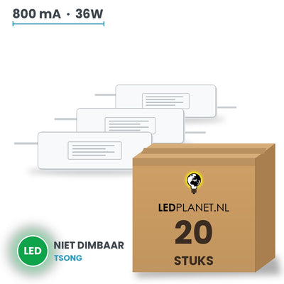 Doos met 20 stuks LED-driver voor LED-paneel - 36W - 800 mA - DC 27-42V - niet dimbaar - Tsong