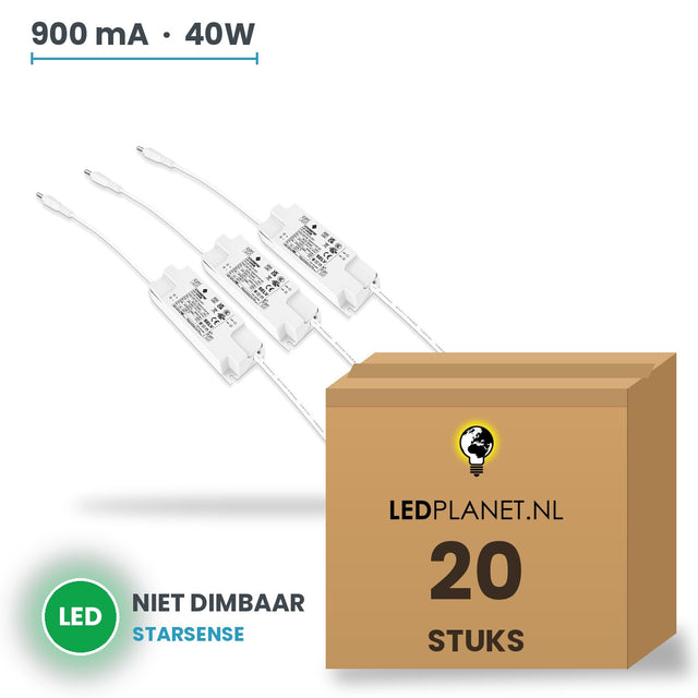 Doos met 20 stuks LED-driver voor LED-paneel - 40W - 900 mA - DC 33-42V - niet dimbaar - Starsense - met EU-stekker