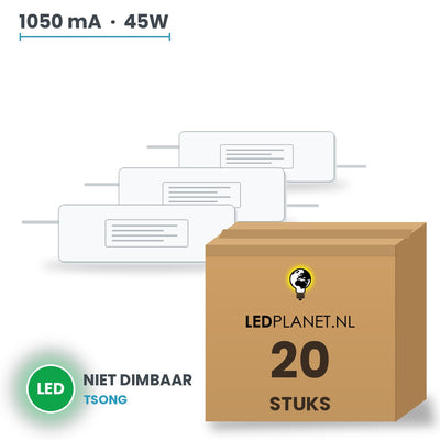 Doos met 20 stuks LED-driver voor LED-paneel - 45W - 1050 mA - DC 27-42V - niet dimbaar - Tsong