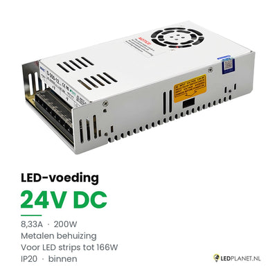 LED Driver 24V DC - 200W - 8,33A - IP20 - metalen behuizing