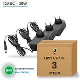 Doos met 3 stuks LED Driver 12V DC - 36W - 3A - Stekkervoeding EU - IP41