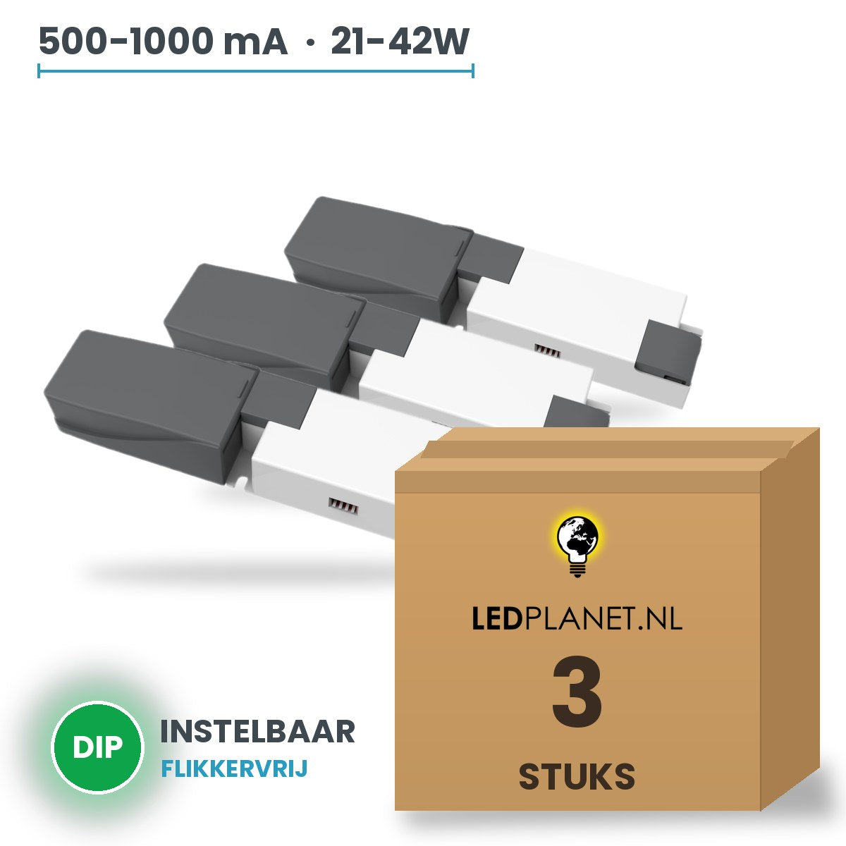 Doos met 3 stuks LED-driver voor LED-paneel - 21-42W - 500-1000 mA instelbaar - DC 28-42V - flikkervrij - Boke - zonder aansluitkast