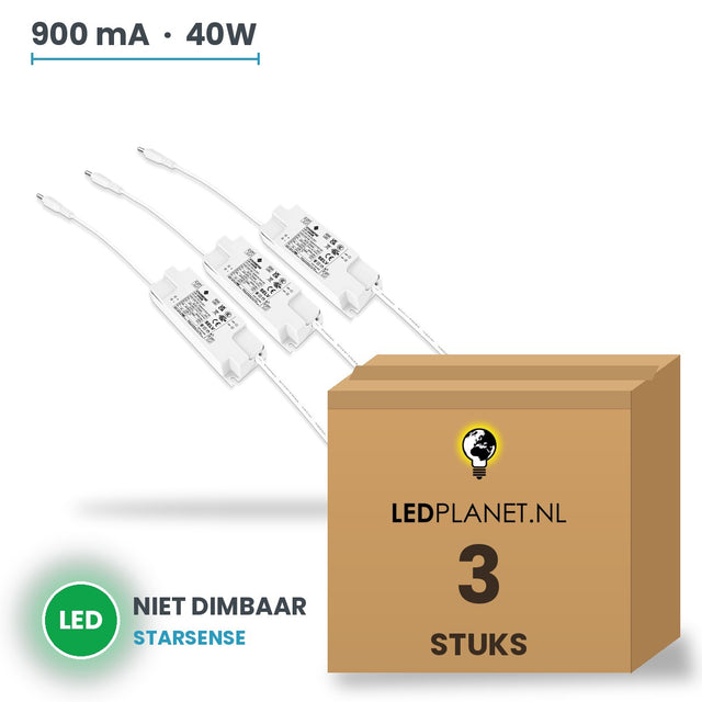 Doos met 3 stuks LED-driver voor LED-paneel - 40W - 900 mA - DC 33-42V - niet dimbaar - Starsense - met EU-stekker