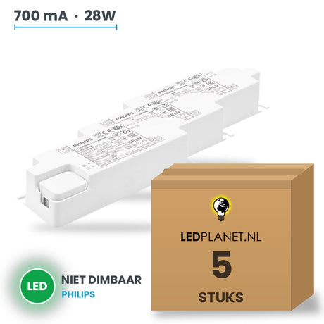 Doos met 5 stuks LED-driver voor LED-paneel - 28W - 700 mA - max. 42V - niet dimbaar - Philips