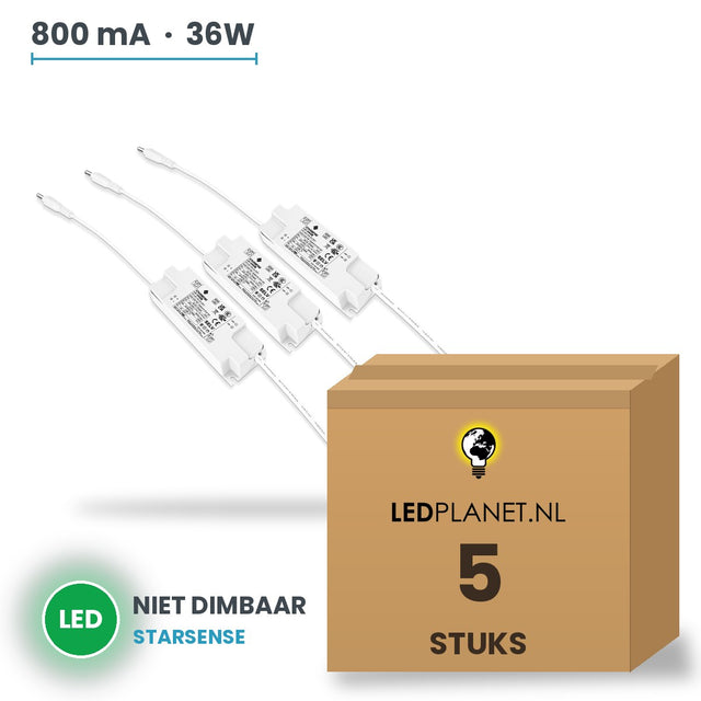 Doos met 5 stuks LED-driver voor LED-paneel - 36W - 800 mA - DC 33-42V - niet dimbaar - Starsense - met EU-stekker