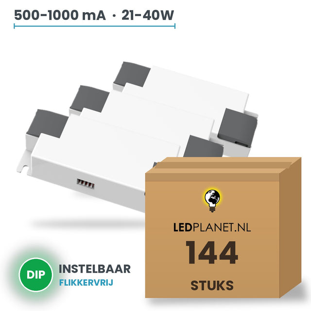 Doos met 144 stuks LED-driver voor LED-paneel - 21-40W - 500-1000 mA instelbaar - DC 28-42V - flikkervrij - Boke