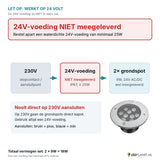 Let op: 24V-voeding niet meegeleverd - aansluitschema 230V naar 24V-voeding naar 2 grondspots